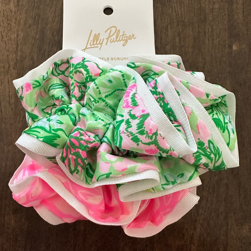 Lilly Pulitzer Floral Pink and Green Hair Scrunchies